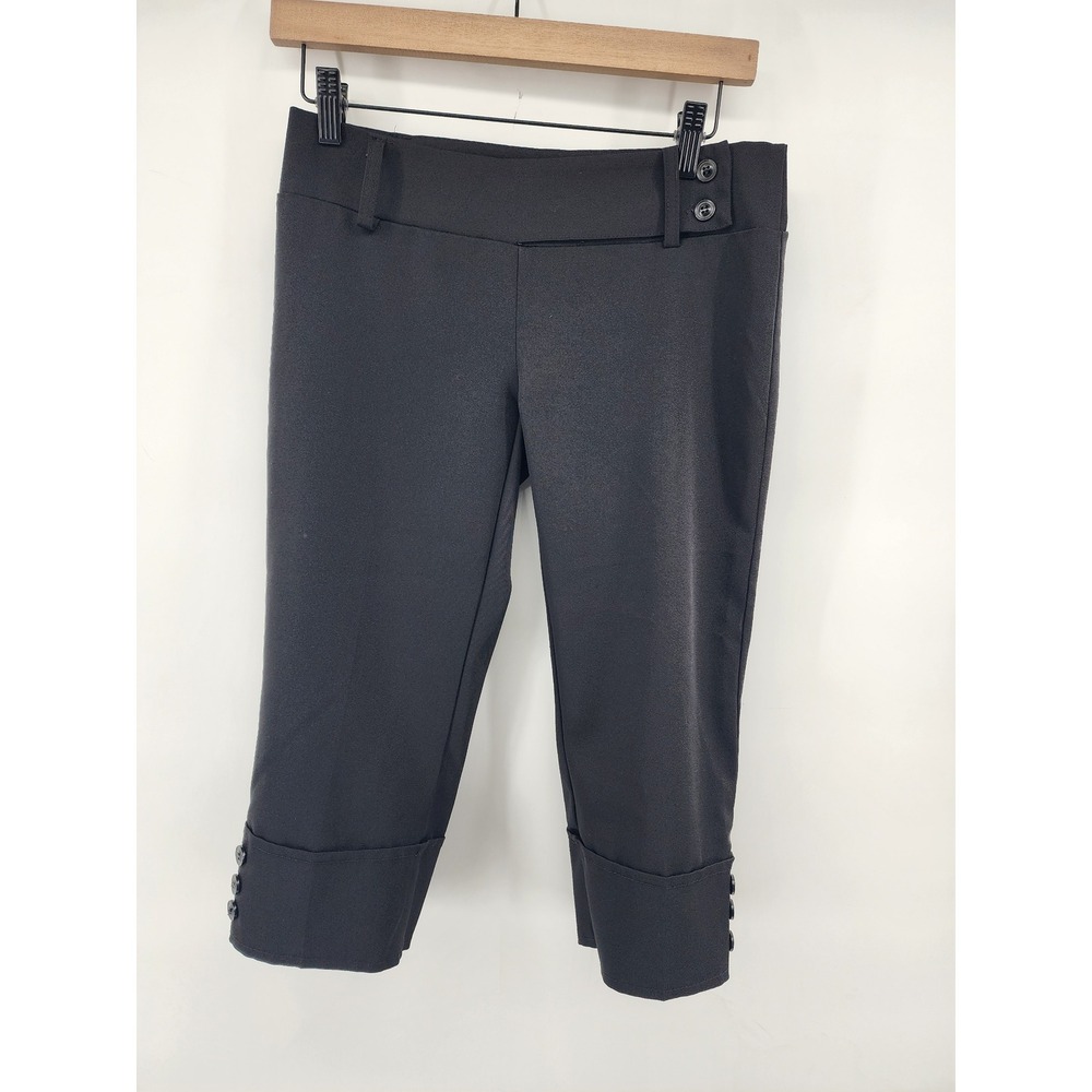Vintage Valia Black Cropped Capris Button Cuff Trousers Size 1 Y2K Career